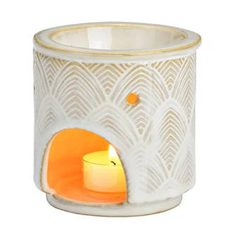 Geurbrander voor amberblokjes/geurolie - keramiek - creme wit - 10 x 10 x 10 cm - Geurbranders