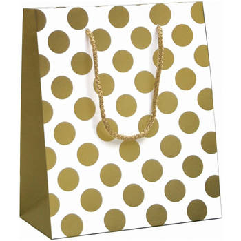 Luxe Cadeautas Met koord - 19 x 10 x 23 cm - Big Dots - Gold - 12 Stuks