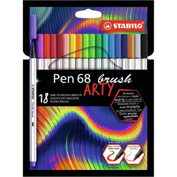 STABILO Pen 68 brush - premium brush viltstift - ARTY etui met 18 kleuren