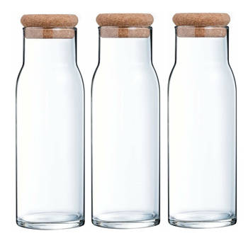 Migros Cucina & Tavola Glazen karaf met kurkstop voor water, sap, melk - 1000 ml - 3 Stuks