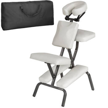 tectake® - Massagestoel, behandelstoel met dikke bekleding witte inclusief zwarte draagtas - 401185