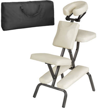 tectake® - Massagestoel, behandelstoel met dikke bekleding beige inclusief zwarte draagtas - 401184