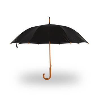 Paraplu Zwart Stormparaplu polyester automatische paraplu 395g Stevige paraplu Opvouwbare paraplu Houten