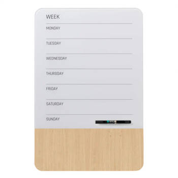 NAGA - Magnetisch Glasbord in combinatie met hout met week overzicht - Wit en Hout - 40 x 60 cm
