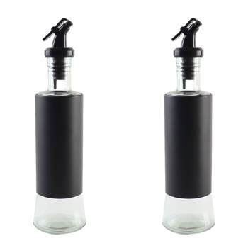 OTIX Olijfolie Fles - Azijnfles - Oliefles - 2 stuks - Zwart - 350ml - Met schenktuit - Glas