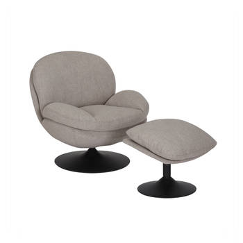 Bronx71 Draaifauteuil met hocker Isobel linnen taupe.