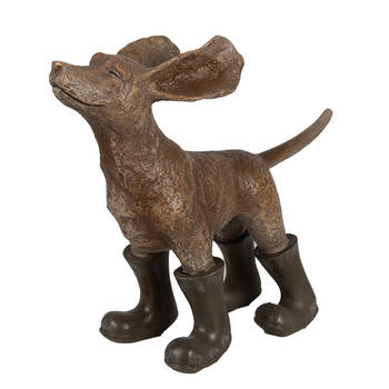 Clayre & Eef Decoratie Beeld Hond 29x10x23 cm Bruin Groen Polyresin Bruin