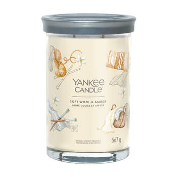Yankee Candle Geurkaars Large Tumbler - met 2 lonten - Soft Wool & Amber - 15 cm / ø 10 cm