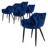 ML-Design eetkamerstoelen set van 6 donkerblauw, keukenstoel met dikke fluwelen gestoffeerde zitting, metalen poten,