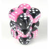 Chessex Gemini Black-Pink/white D6 16mm Dobbelsteen Set (12 stuks)