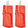 Waterfles/drinkfles opvouwbaar - 2x - oranje - kunststof - 460 ml - schroefdop - waterzak - Drinkflessen