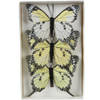 Decoris Kerstdecoratie vlinders op clip - 3x - lichtgeel - 12 x 8 cm - Kersthangers