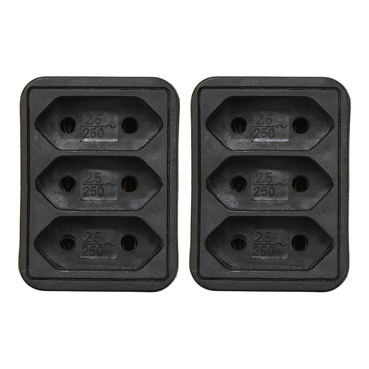 Benson Stopcontact splitter 2x triple zwart voor 3 platte stekkers Verdeelstekkers