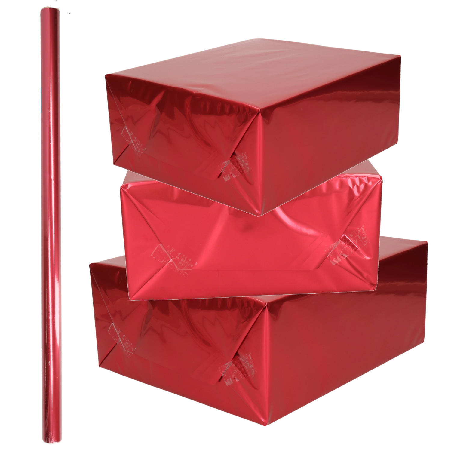 1x Rollen inpakpapier / cadeaufolie metallic rood 200 x 70 cm - kadofolie / cadeaupapier
