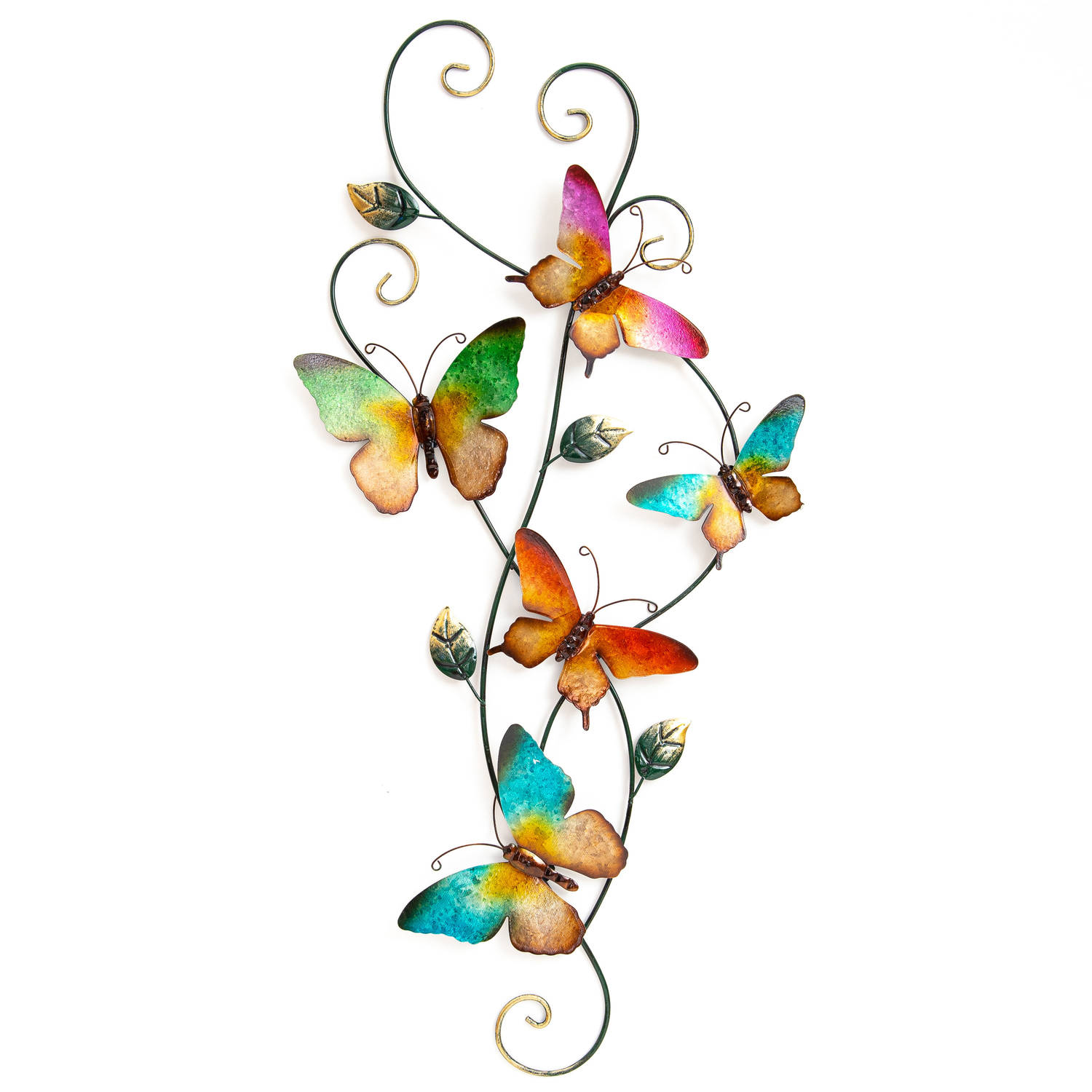 Anna's Collection Wand decoratie vlinders - gekleurd - 35 x 68 cm - metaal - muurdecoratie