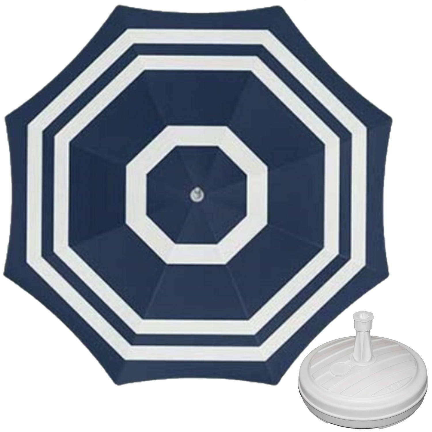 Parasol Blauw-wit D180 cm incl. draagtas parasolvoet 42 cm Parasols