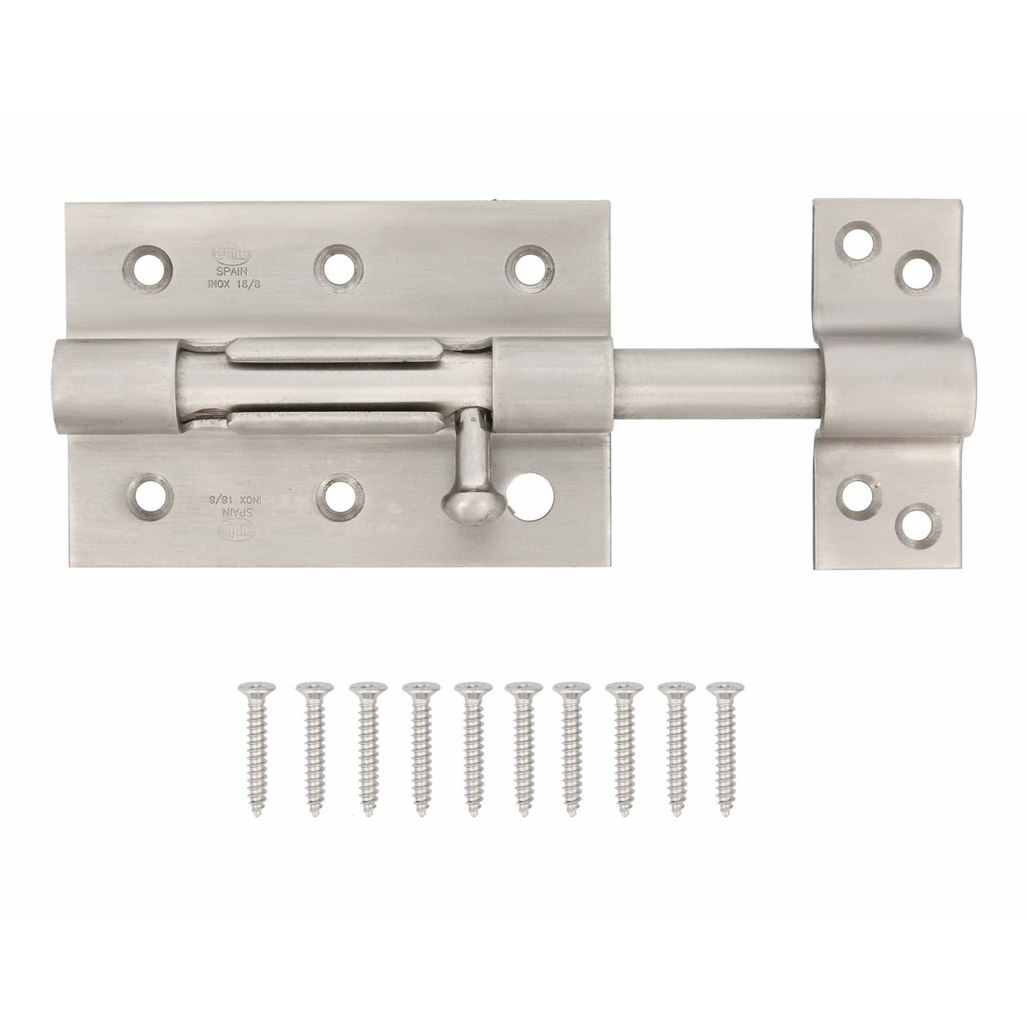 AMIG schuifslot/plaatgrendel - staal - 7cm - mat rvs - incl schroeven - deur - raam - geschikt voor hangslot (niet inbegrepen)