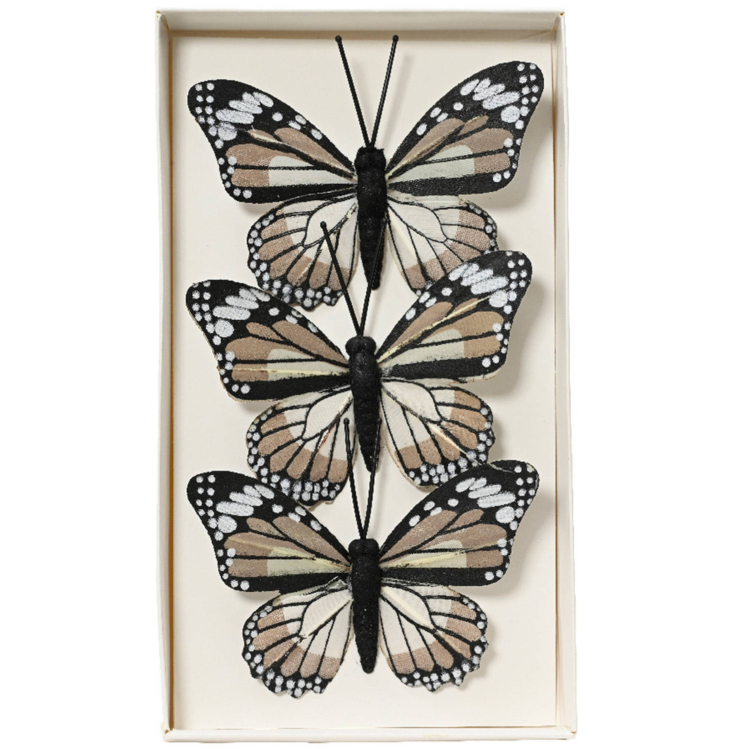 Decoris decoratie vlinders op draad - 3x - bruin tinten - 8 x 6 cm