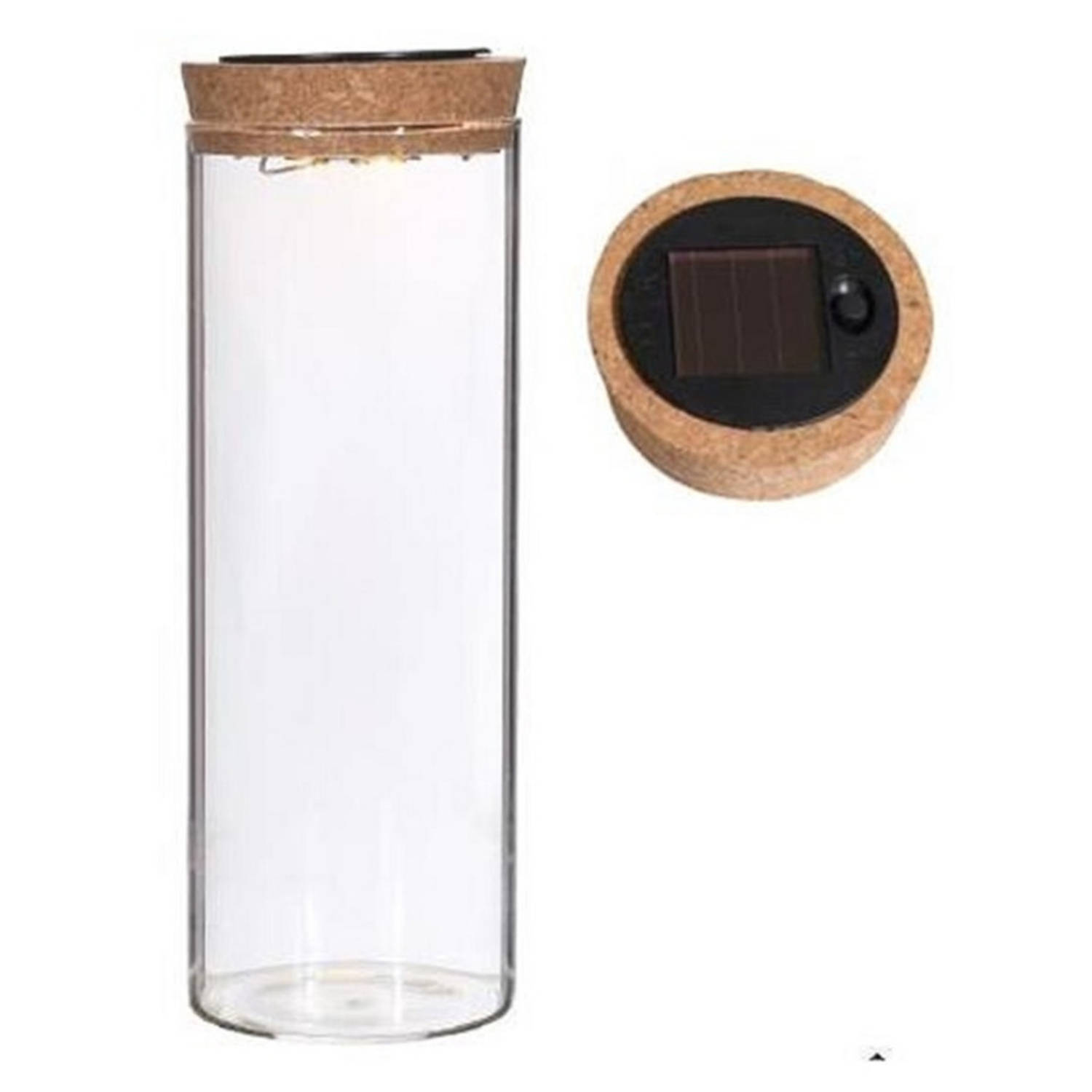 Ideas4seasons Pot/vaas van glas voor planten ecosysteem - deksel met LED verlichting - D8 x H22 cm