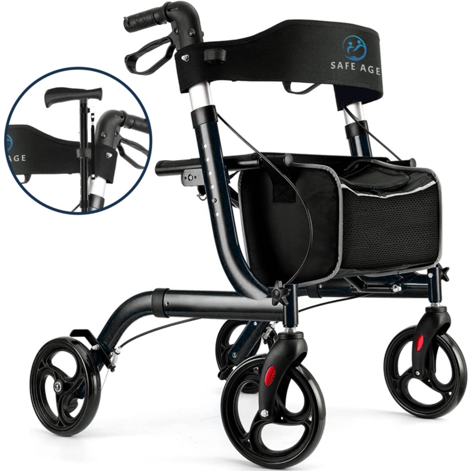 Safe Age® Rollator lichtgewicht en opvouwbaar - zitfunctie - voor binnen en buiten - Rugleuning en wandelstok houder