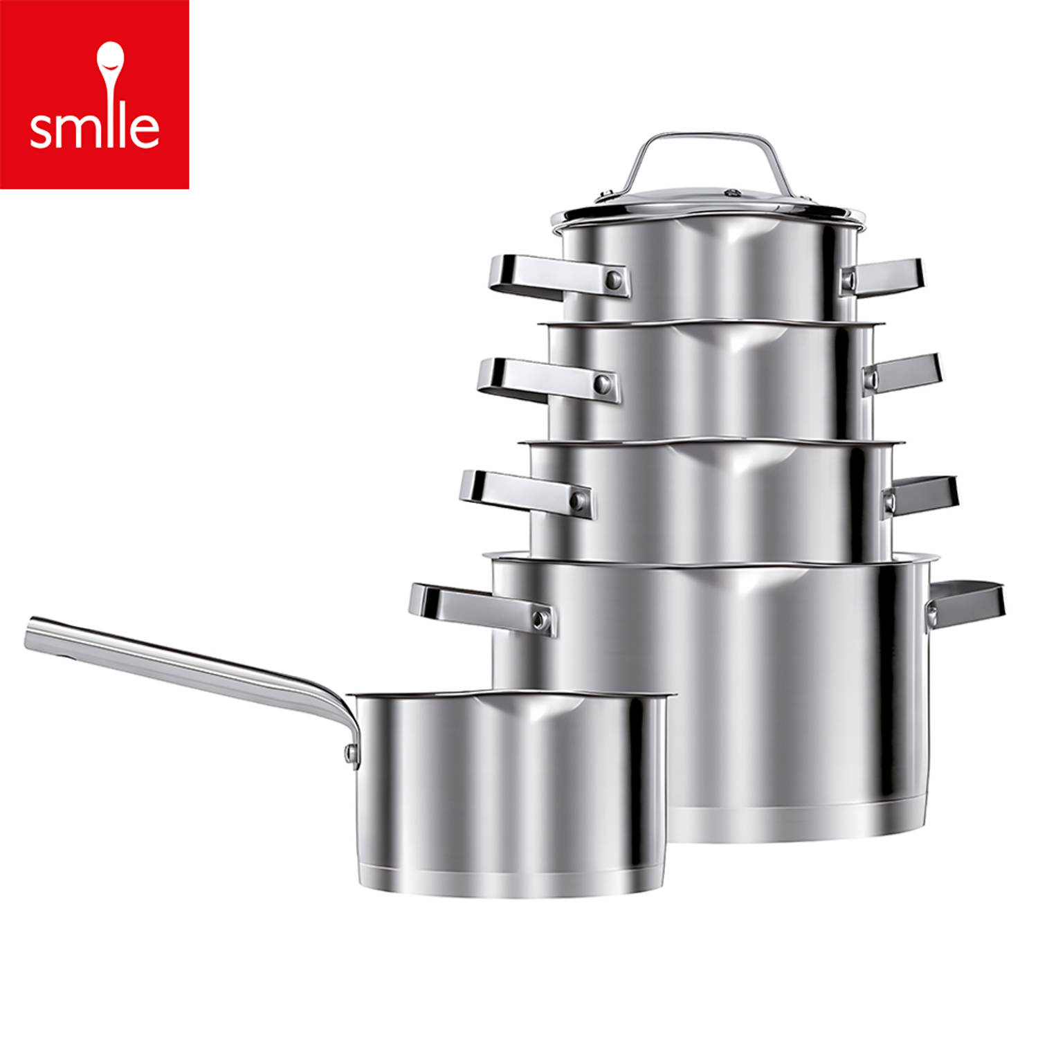 Smile - 10-delige Pannenset - Inductie Pannenset - RVS - Kookpannen - Geschikt voor alle warmtebronnen - MGK-11 - Pannen