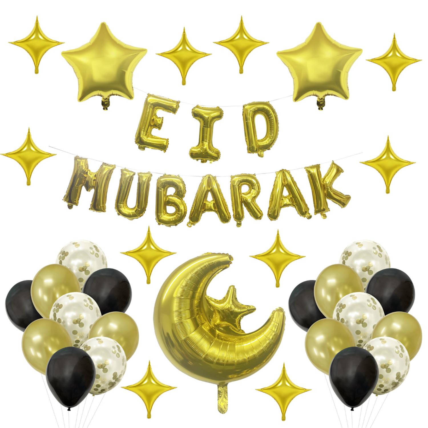 Orange85 Ramadan Decoratie Ballonnen - Versiering voor binnen - 41-delig - Goud - Eid Mubarak - Folie - Ballonnen