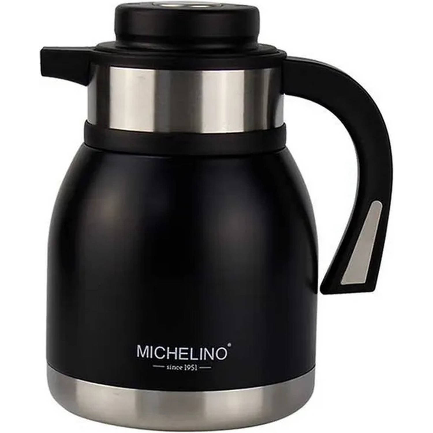 Michelino 54538 - Thermosfles 1,2 liter - dubbelwandig - drankendispenser - geïsoleerde kan - koffie thee theepot - Mario zwart