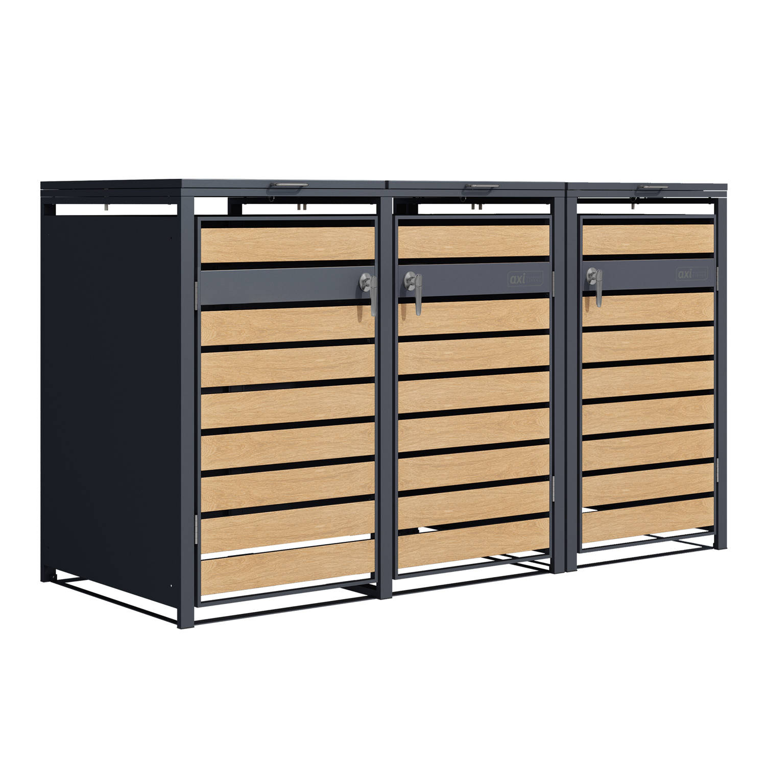 AXI Lucas metalen Containerombouw Antraciet/houtlook - Kliko ombouw voor 3 afvalcontainers – Max. 240L – Goede ventilatie