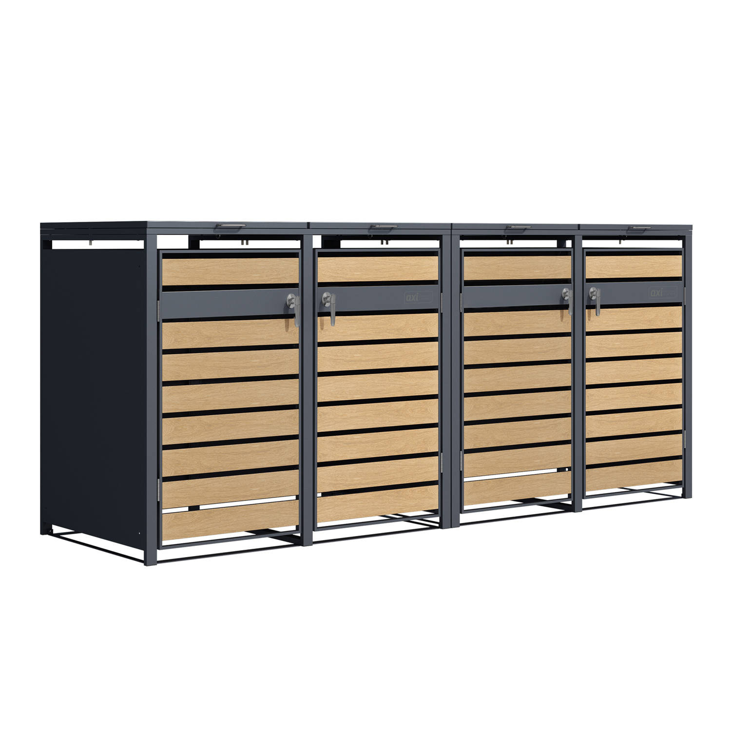 AXI Lucas metalen Containerombouw Antraciet/houtlook - Kliko ombouw voor 4 afvalcontainers – Max. 240L – Goede ventilatie