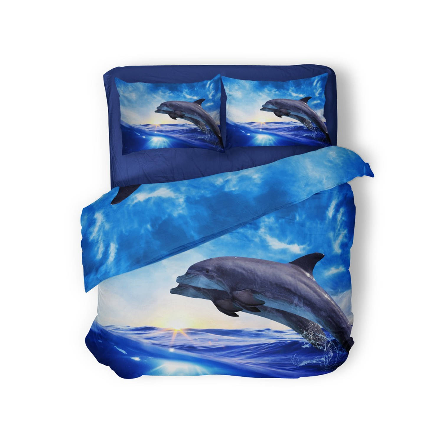 Eleganzzz Dekbedovertrek Micropercal Dolphins blauw 200x200-220cm