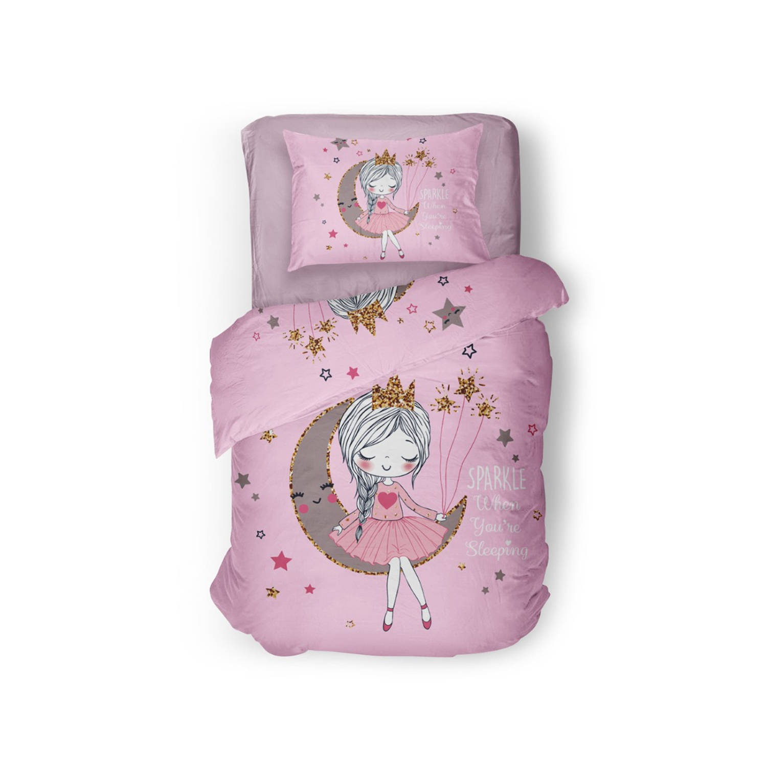 Eleganzzz Kinder Dekbedovertrek Micropercal Princess of the Stars roze 140x200cm