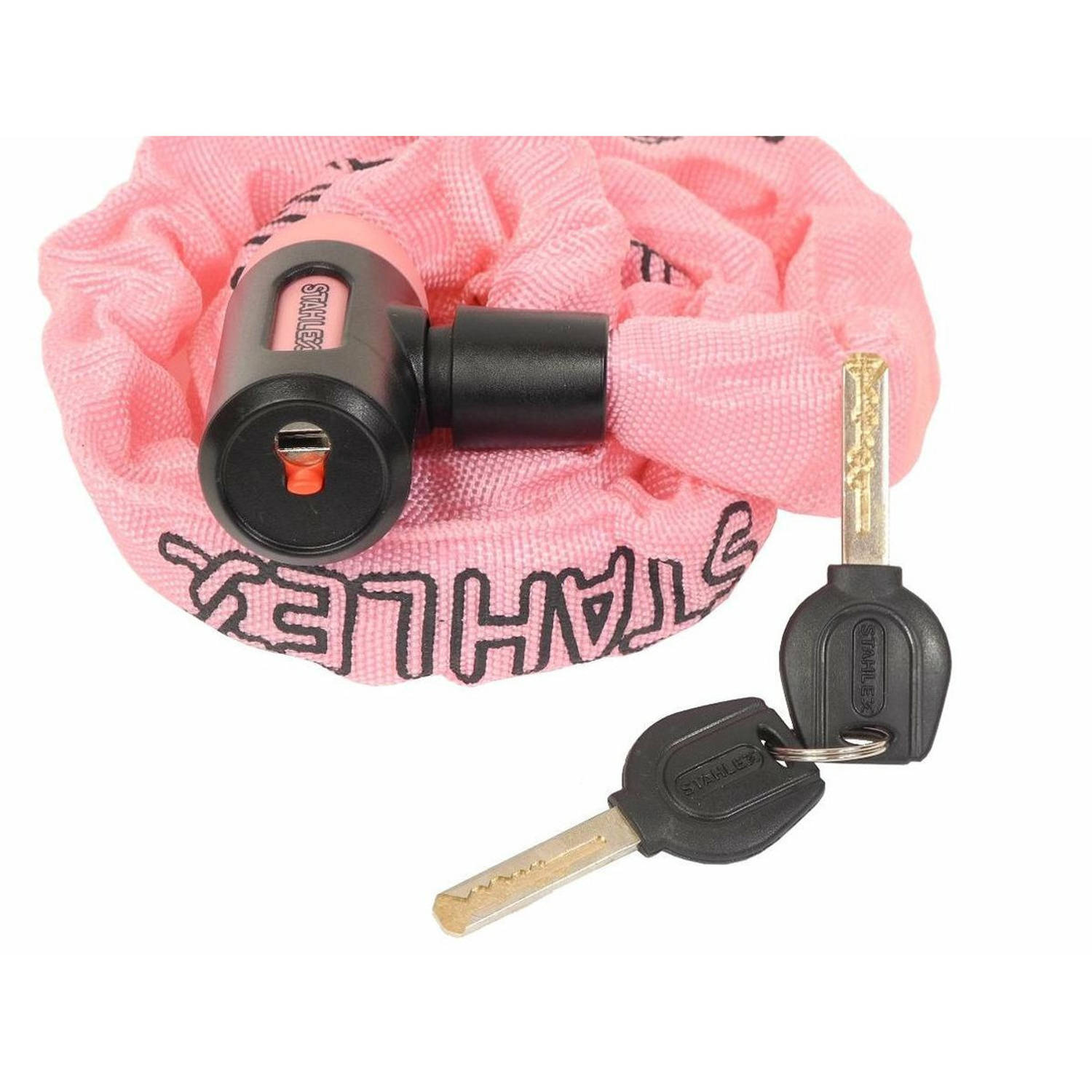Stahlex Kettingslot roze 120 cm 2 sleutels scooter-fiets kabelslot Fietssloten