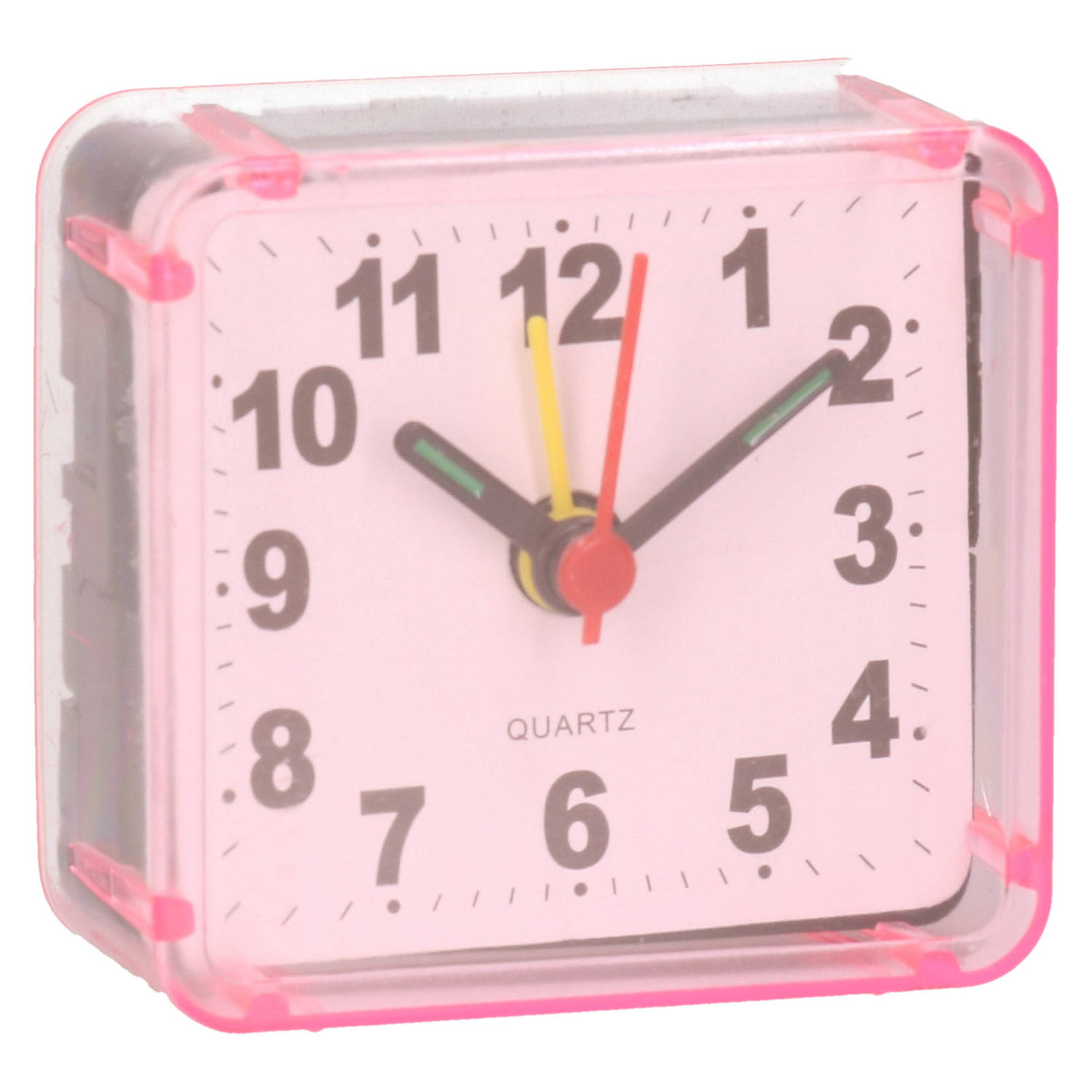 Gerimport Reiswekker-alarmklok analoog roze kunststof 6 x 3 cm klein model Wekkers