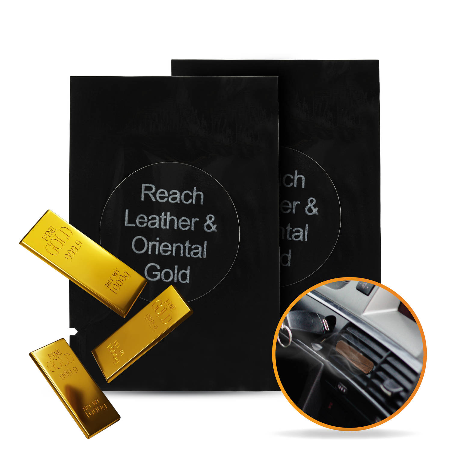 R2B® Autoparfum Navulling - Rijk Leer & Oosters Goud - 2 stuks - Auto Geurverfrisser - Luchtverfrisser - Autogeur - Autoparfum