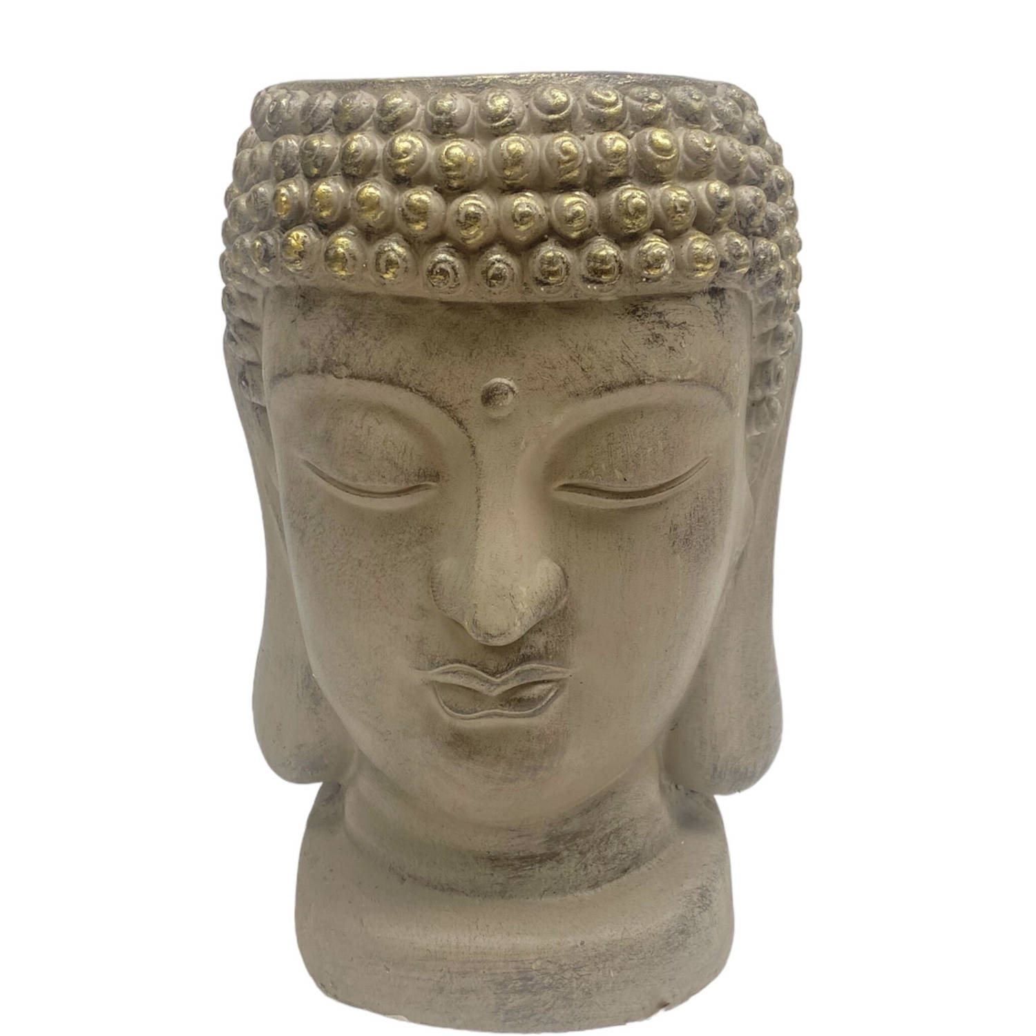 Bloempot Boeddha hoofd grijs 32 cm 3 stuks