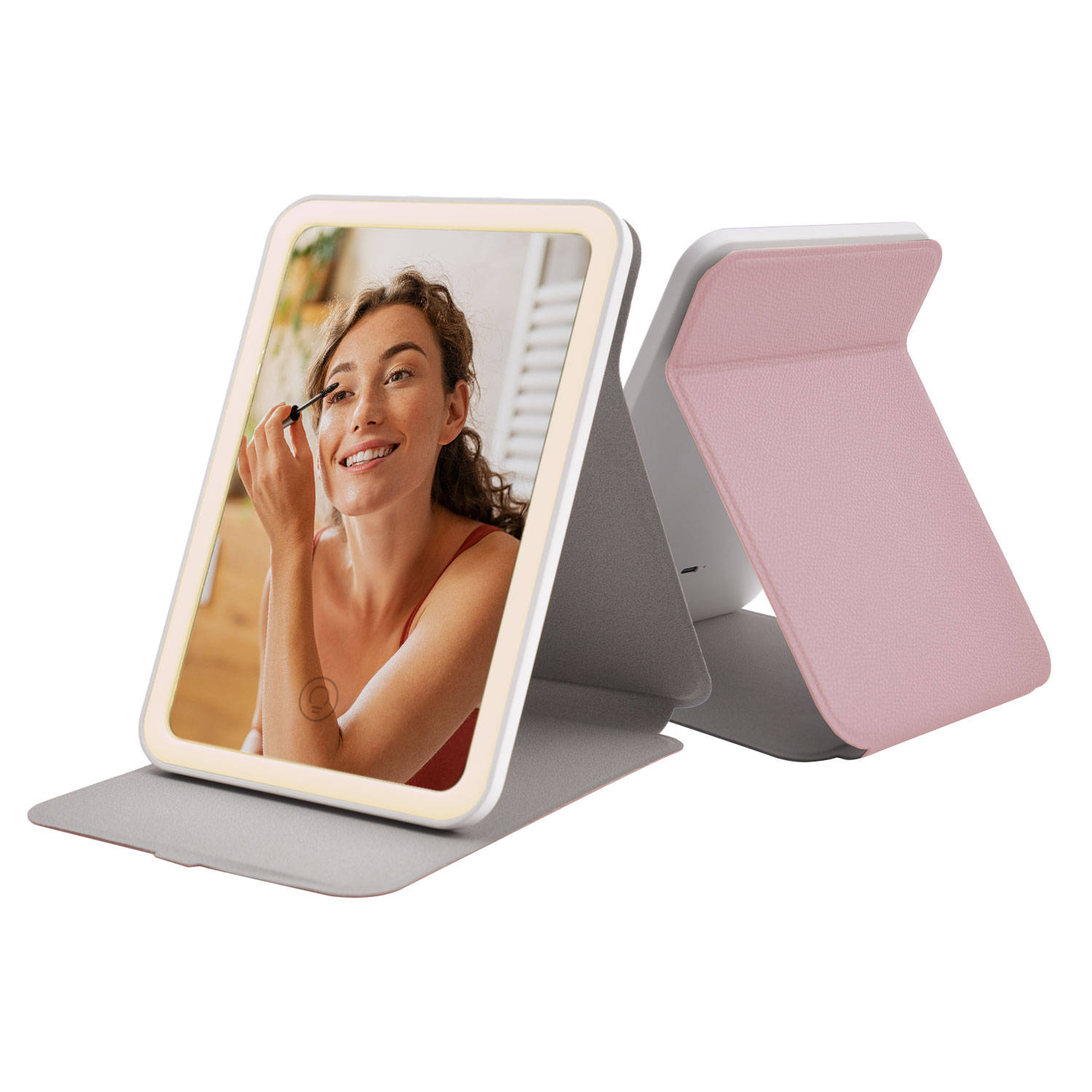 FlinQ Draagbare Make-Up Spiegel Spiegel met verlichting Oplaadbaar Roze