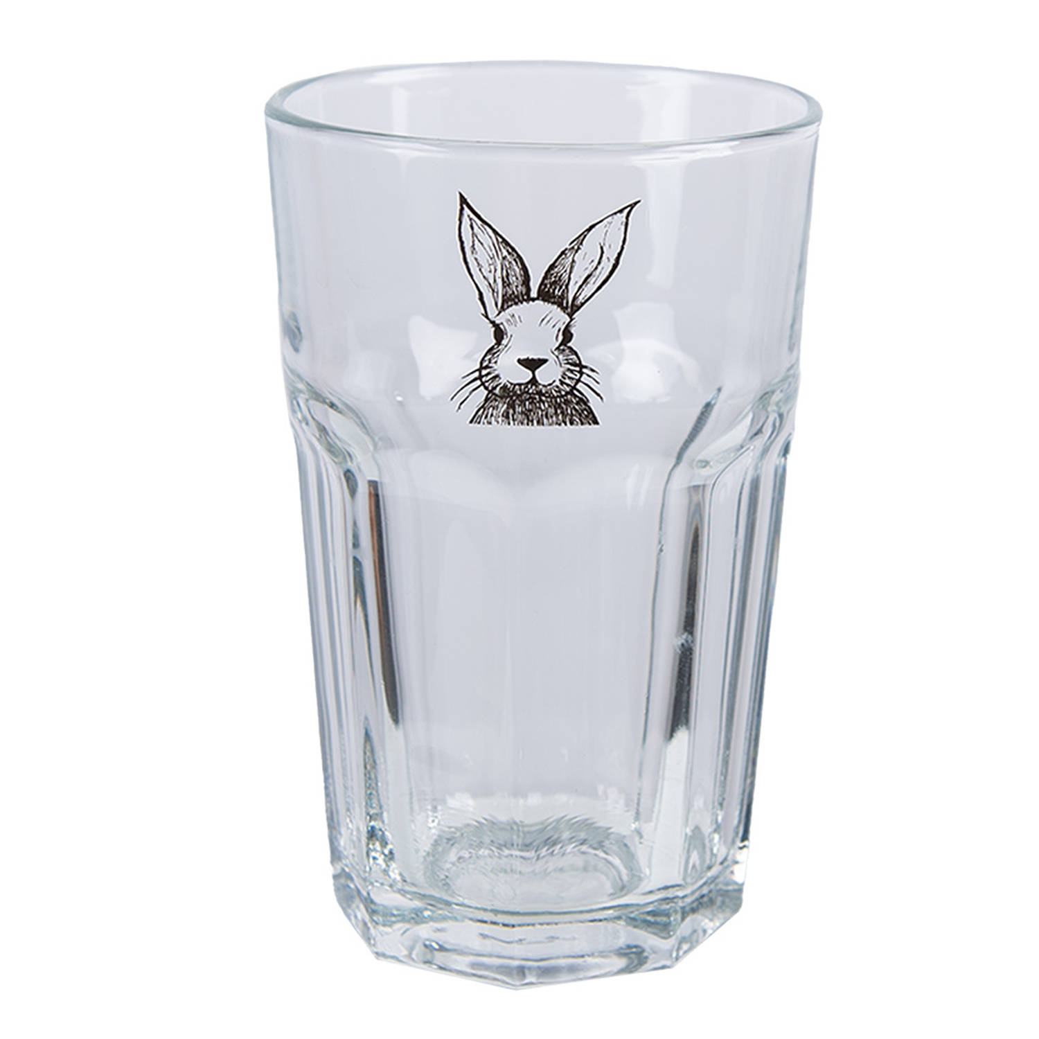 Clayre & Eef Waterglas 300 ml Transparant Glas Konijn Drinkbeker Transparant Drinkbeker
