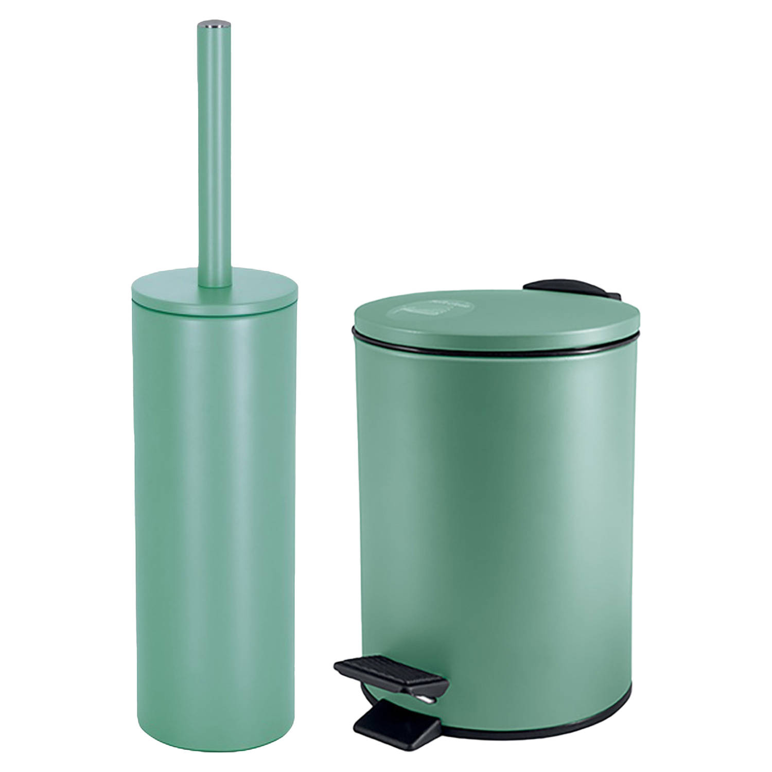 Spirella Badkamer-toilet accessoires set toiletborstel en pedaalemmer 3L metaal salie groen Badkamer