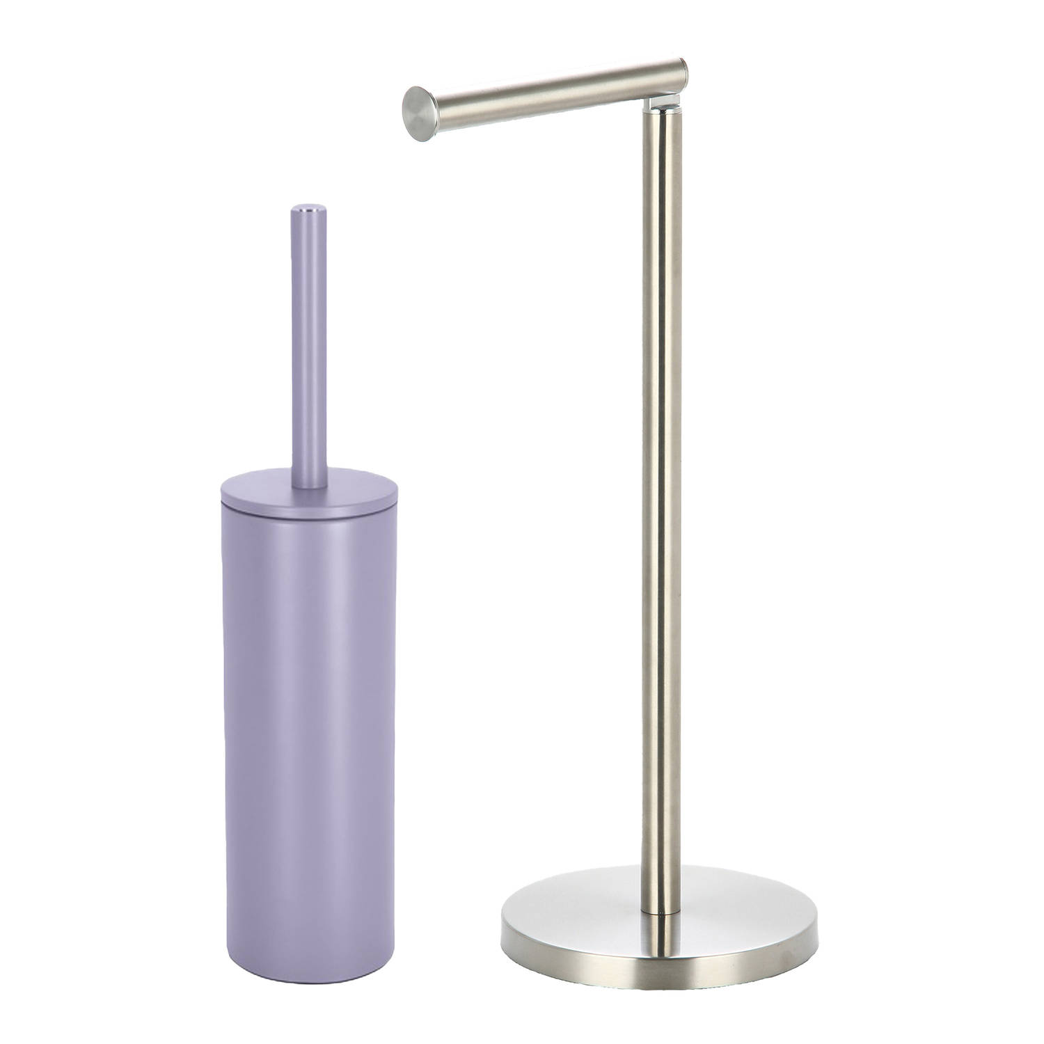 Spirella Badkamer accessoires set WC-borstel-toiletrollen houder lila paars-zilver Badkameraccessoir