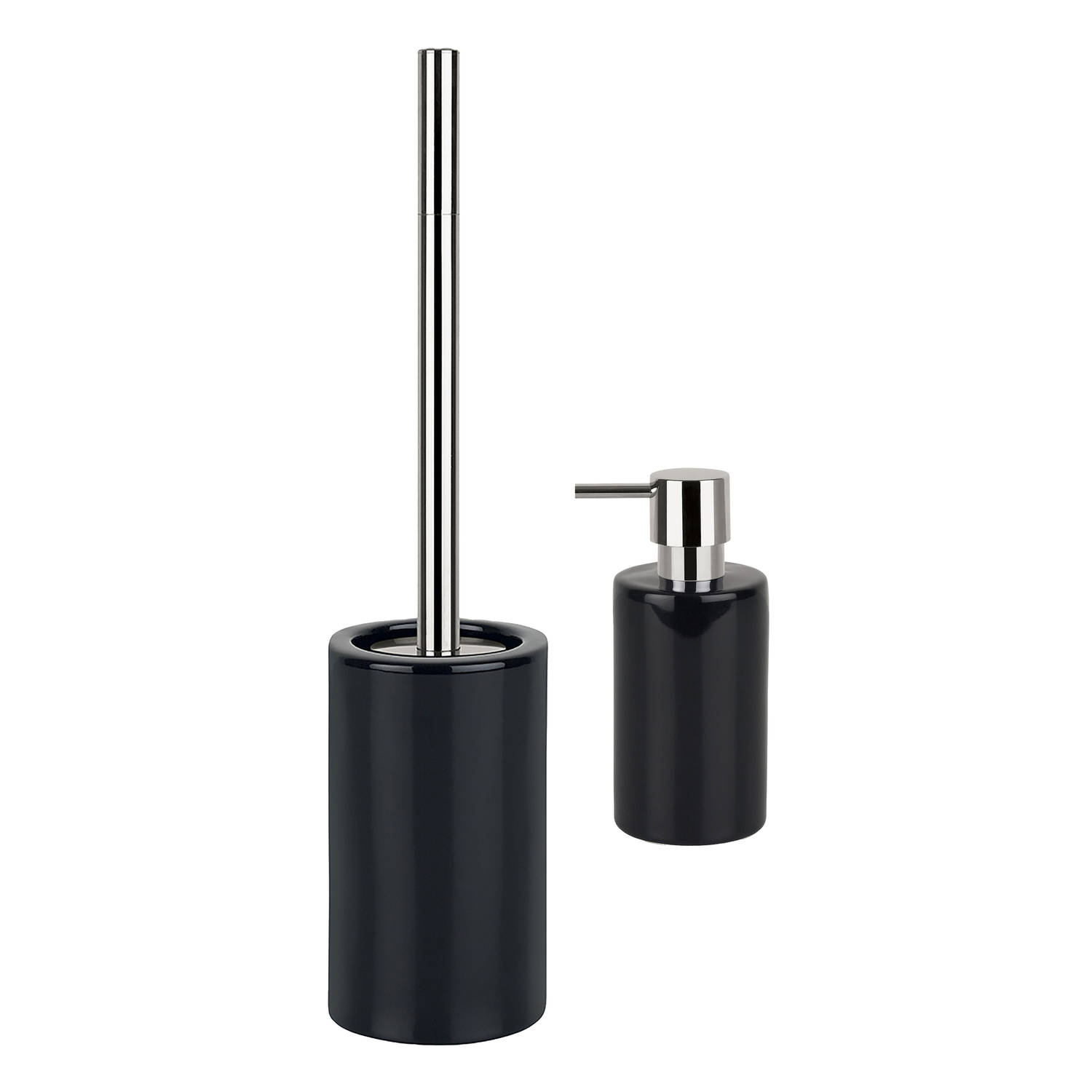 Spirella Badkamer accessoires set WC-borstel-zeeppompje porselein zwart Badkameraccessoireset