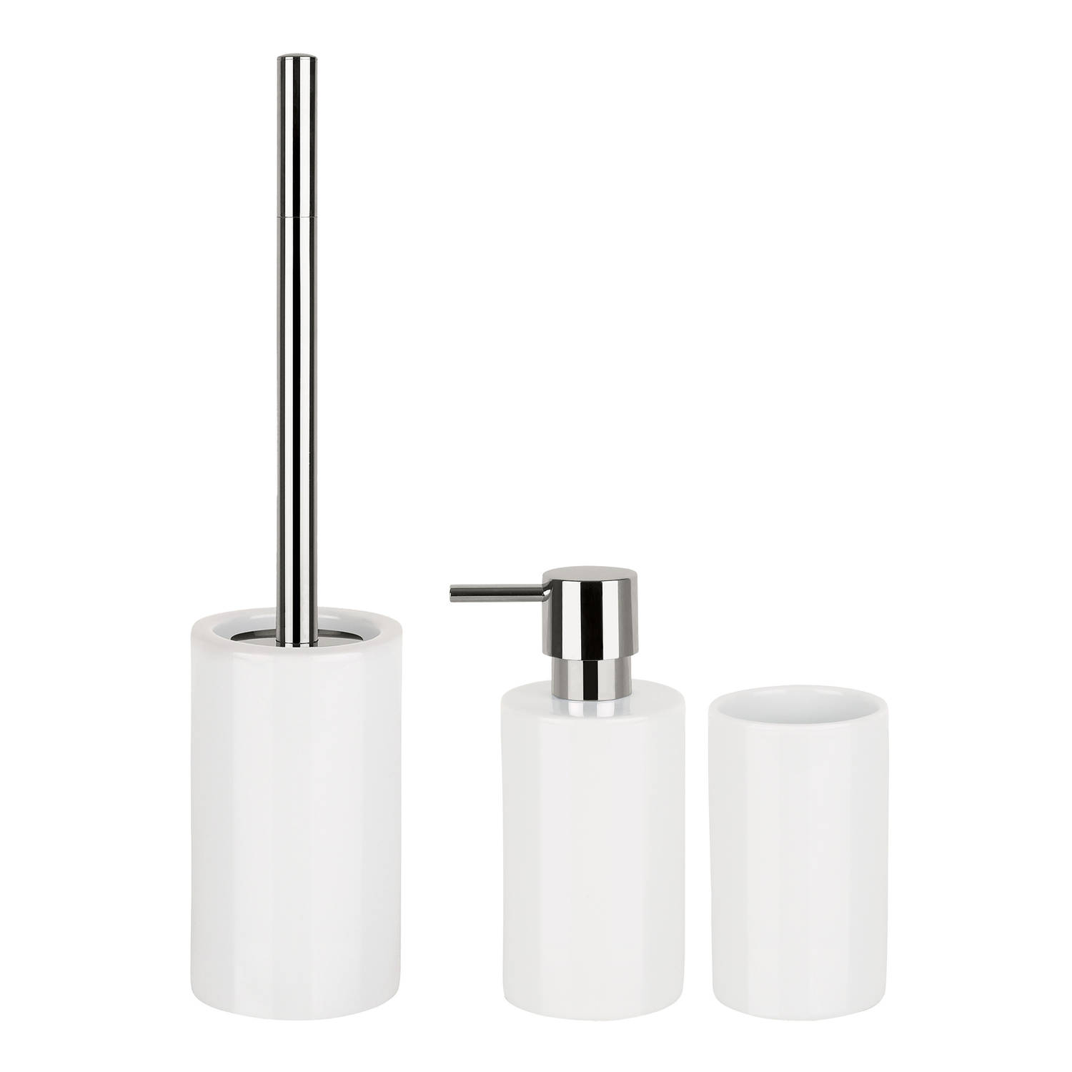 Spirella Badkamer accessoires set WC-borstel-zeeppompje-beker porselein ivoor wit Badkameraccessoire
