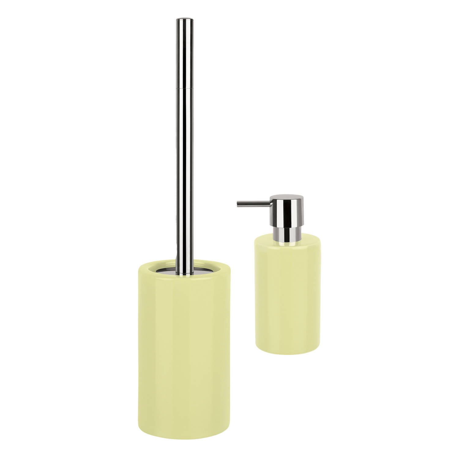 Spirella Badkamer accessoires set WC-borstel-zeeppompje porselein geel Badkameraccessoireset