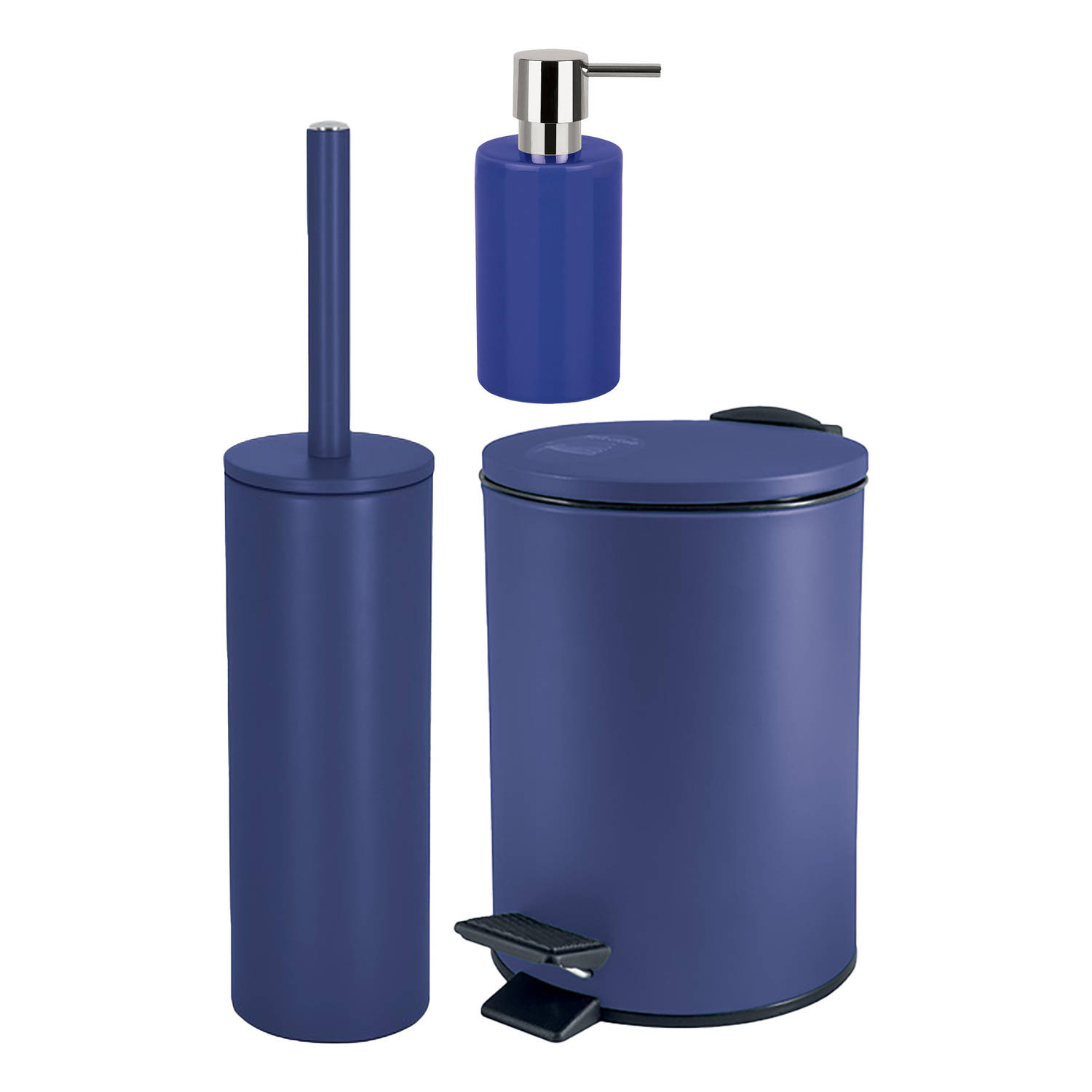 Spirella Badkamer accessoires set WC-borstel-pedaalemmer-zeeppompje donkerblauw Badkameraccessoirese