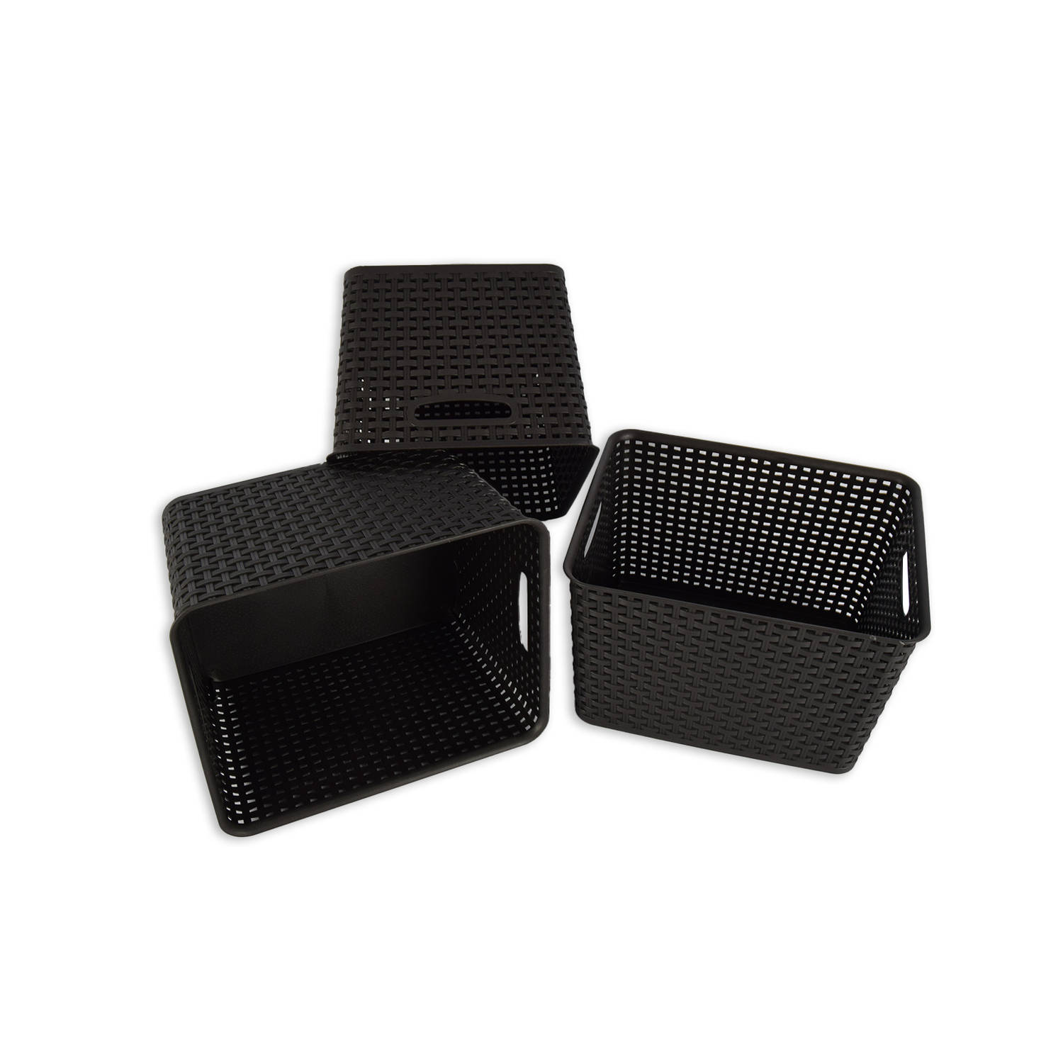 Elegante Set van 3 Zwarte Kunststof Opbergboxen - 17 Liter Capaciteit - Voor Woonkamer, Huishouden, en Speelgoedopslag