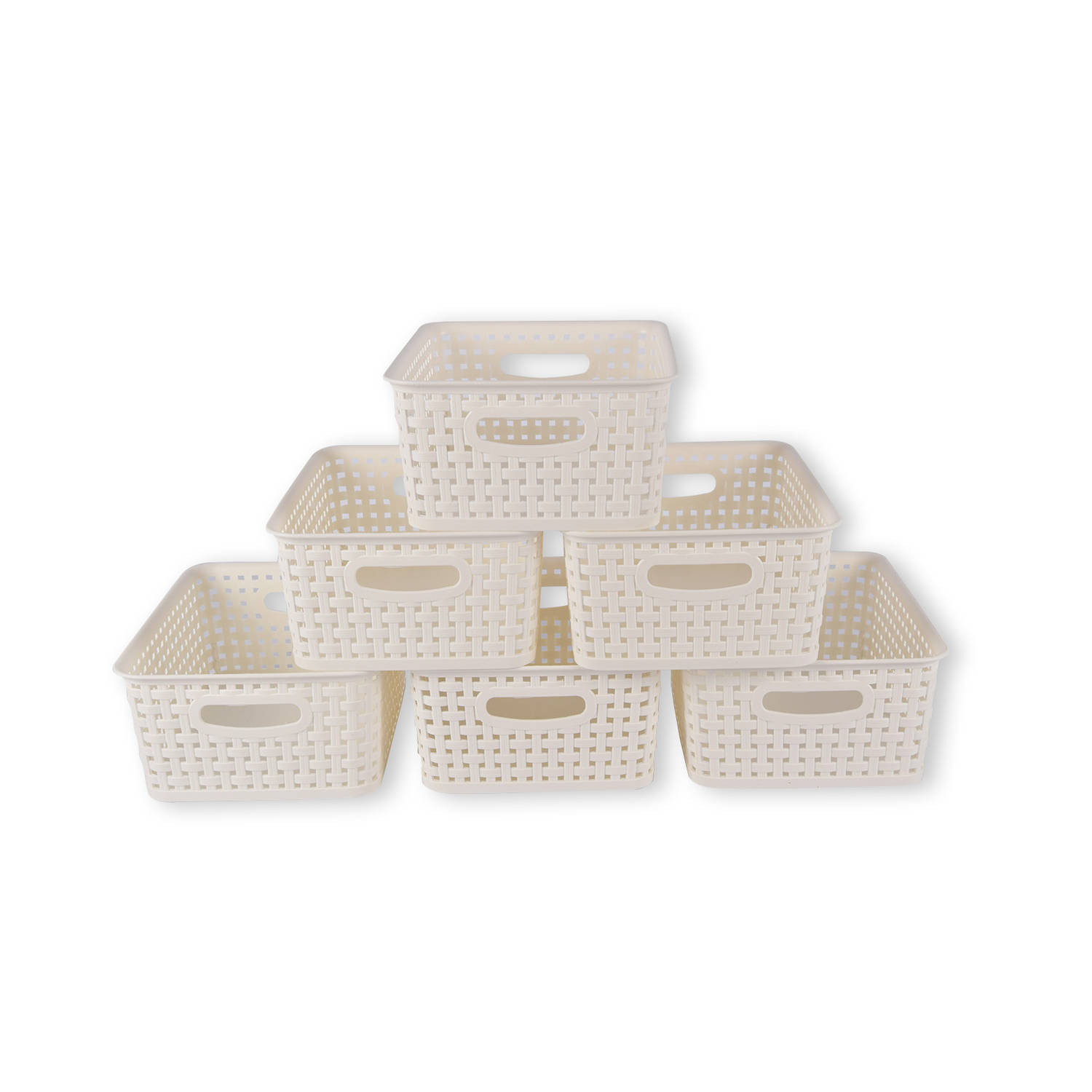 Set van 6 Witte Kunststof Opbergboxen (19.5cm x 10.5cm x 25.5cm, 1.65L) | Perfect voor Organisatie in Huis!