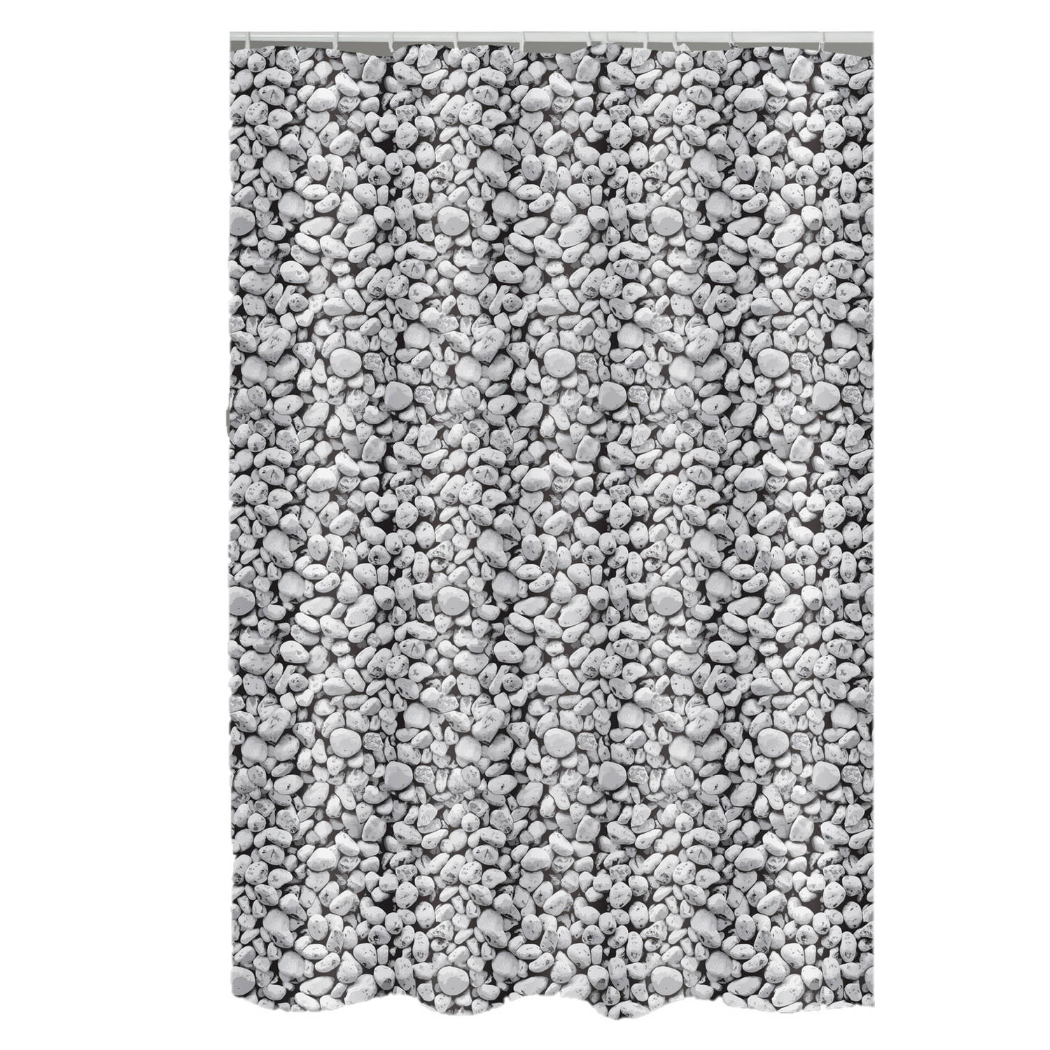 MSV Douchegordijn met ringen - grijs - kiezels print - Polyester - 180 x 200 cm - wasbaar - Voor bad en douche