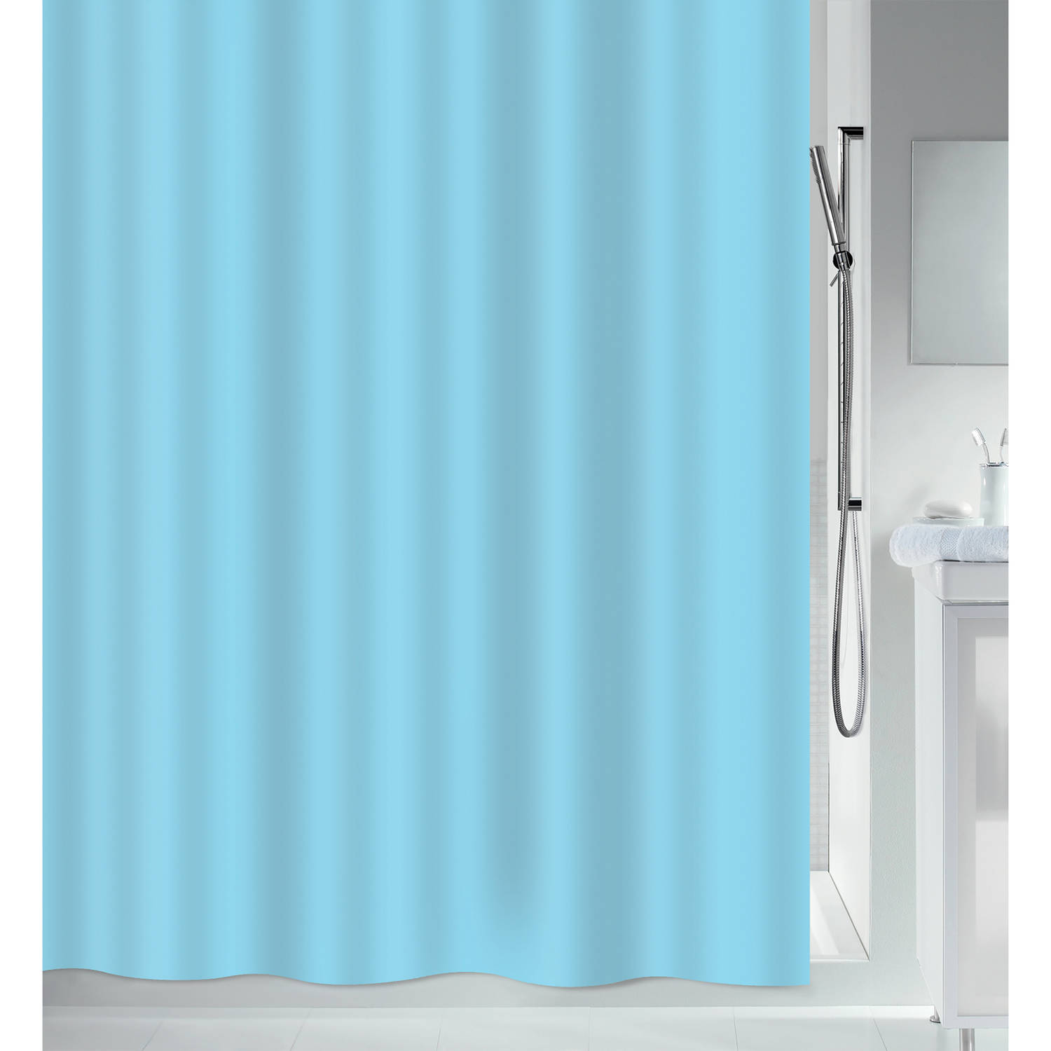 MSV Douchegordijn met ringen - lichtblauw - gerecycled peva kunststof - 180 x 180 cm - wasbaar - Voor bad en douche