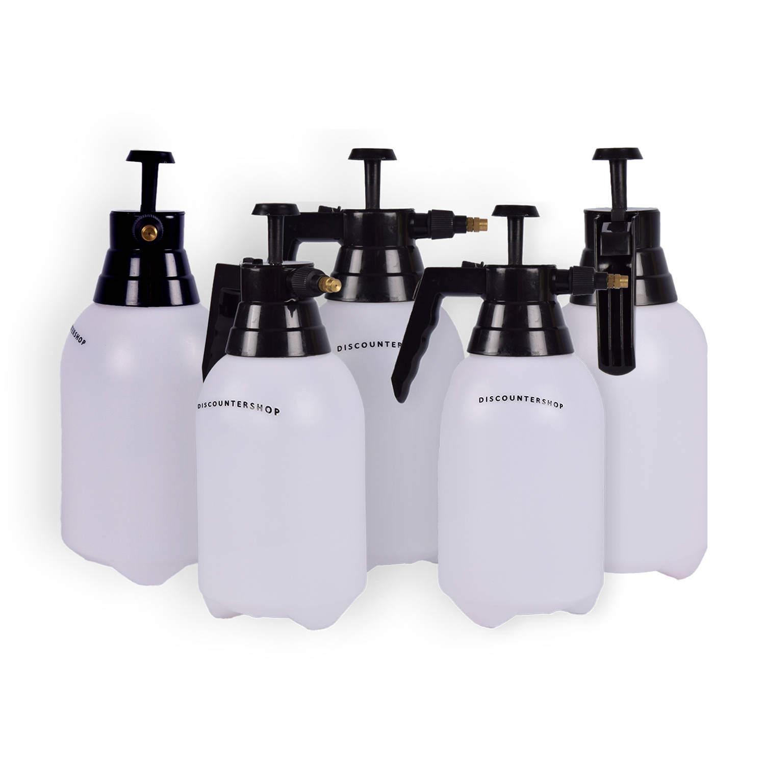 Complete Set van 5 Handige Druksproeiers 1,5 Liter elk - Tuinwatersproeiers en Onkruidverdelgers - Wit & Zwart Plastic - 31cm x 11cm - Bar 2-2,5