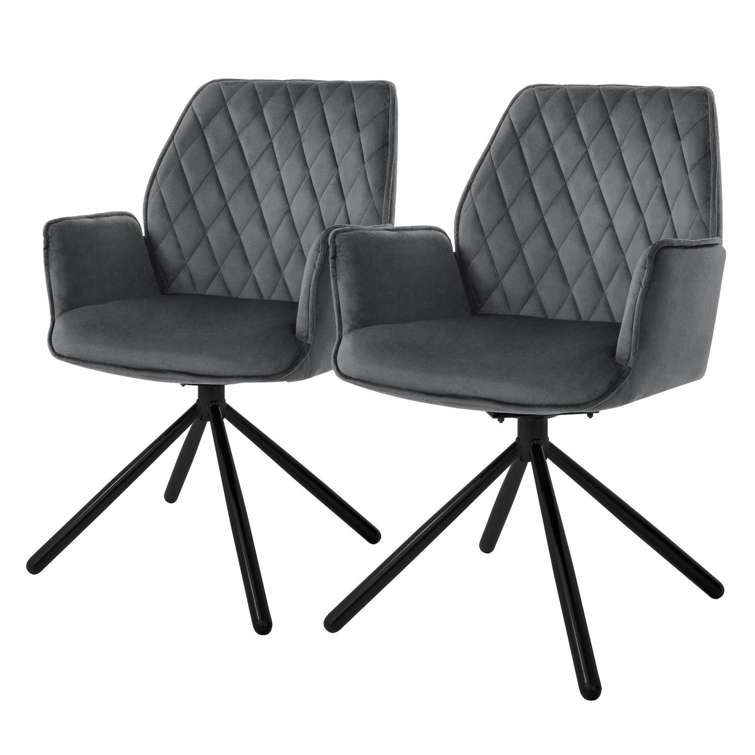 ML-Design eetkamerstoelen set van 2 fluweel antraciet, woonkamerstoel met armleuning en rugleuning, draaistoel, gestoffeerde stoel met metalen poten, ergonomische, keukenstoel loun