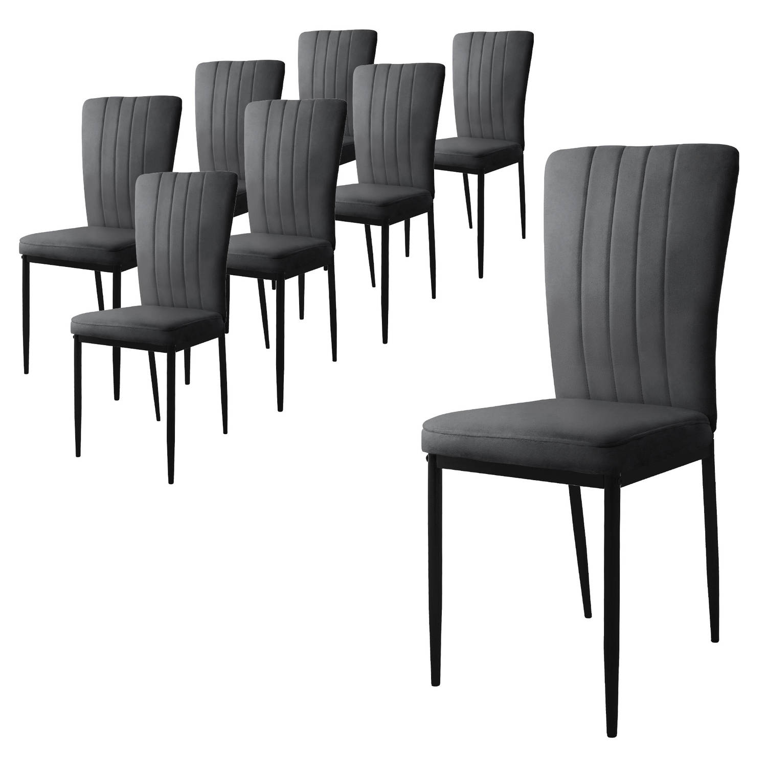 ML-Design eetkamerstoelen set van 8 met fluwelen bekleding, grijs, keukenstoelen met rugleuning, gestoffeerde stoel met metalen poten, ergonomische eettafelstoel, moderne eetkamers